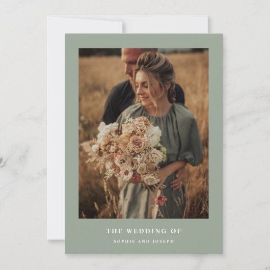 Sage Green Elegant Tekst en Foto | Bruiloft Kaart (Voorkant)