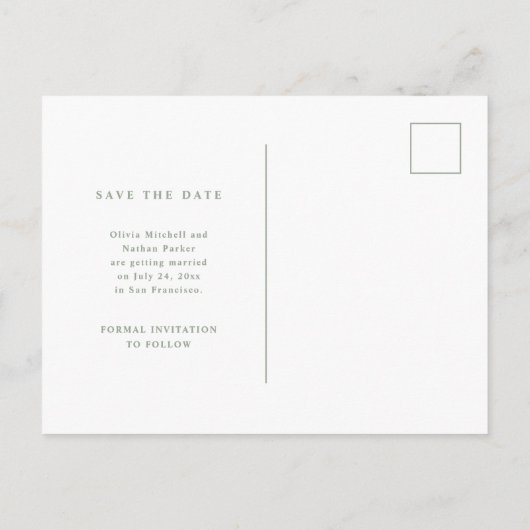 Sage Green Elegant Tekst en Foto | Save the date Aankondigingskaart (Achterkant)