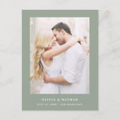 Sage Green Elegant Tekst en Foto | Save the date Aankondigingskaart (Voorkant)