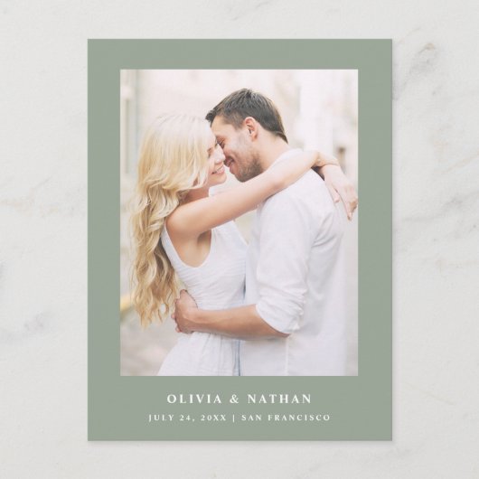 Sage Green Elegant Tekst en Foto | Save the date Aankondigingskaart (Voorkant)