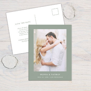 Sage Green Elegant Tekst en Foto   Save the date Aankondigingskaart