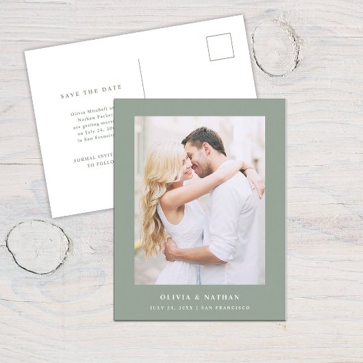 Sage Green Elegant Tekst en Foto | Save the date Aankondigingskaart