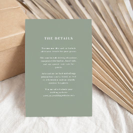 Sage Green Elegant Tekst | Wedding Guest Details Informatiekaartje
