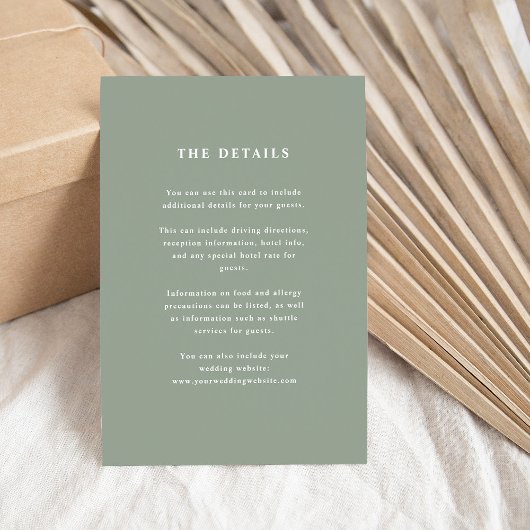 Sage Green Elegant Tekst | Wedding Guest Details Informatiekaartje