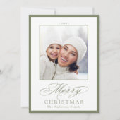 Sage Green Elegant Vrolijke Kerstfoto Feestdagenkaart (Voorkant)