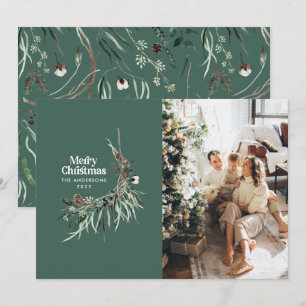 Sage green elegant watercolor botanical rustic feestdagenkaart