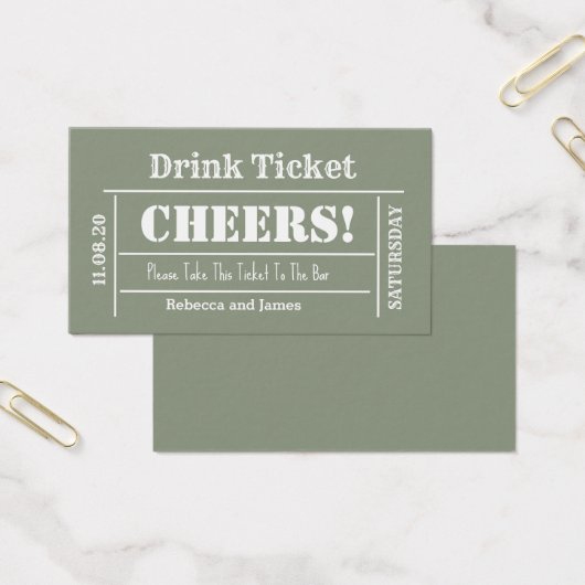 Sage Green Elegant Wedding Gratis Drink Ticket Visitekaartje (Kantoor)