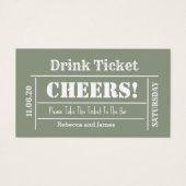 Sage Green Elegant Wedding Gratis Drink Ticket Visitekaartje (Voorkant)