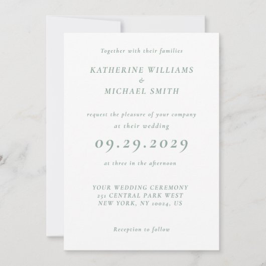 Sage Green Elegant Wedding Invitations Kaart (Voorkant)