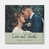 Sage Green Elegant Wedding Love and Thanks Photo Magneet (Voorkant)