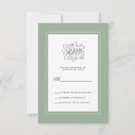 Sage Green Elegant Wedding Reply Chic Enclosure RSVP Kaartje