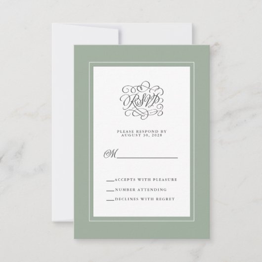 Sage Green Elegant Wedding Reply Chic Enclosure RSVP Kaartje (Voorkant)