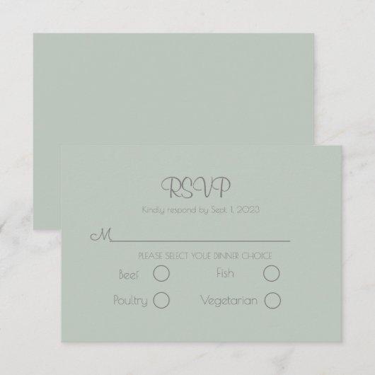 Sage Green Elegant Wedding RSVP Card (Voorkant / Achterkant)