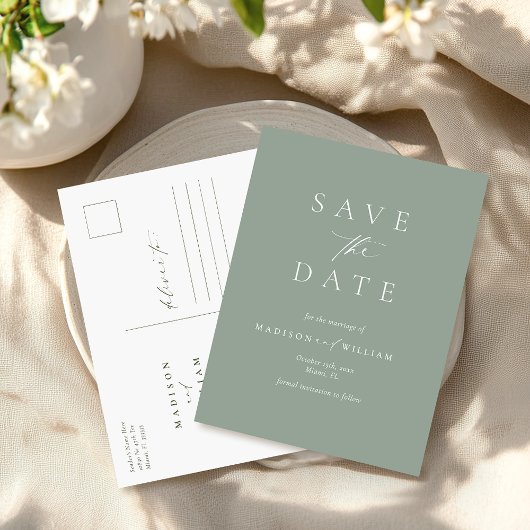 Sage Green Elegant Wedding Save The Date Briefkaart