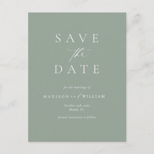Sage Green Elegant Wedding Save The Date Briefkaart (Voorkant)