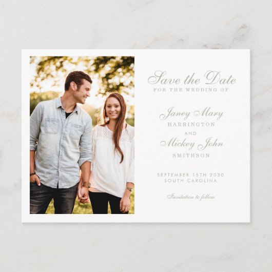 Sage Green Elegant Wedding Save The Date Uitnodiging Briefkaart (Voorkant)