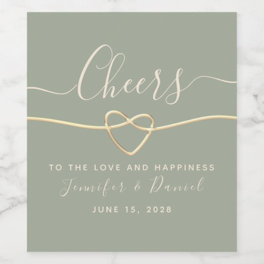 Sage Green Elegant Wedding Wijnfles Label Wijn Etiket (Enkel label)