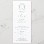 Sage Green Elegante Barok Crest Monogram Huwelijk Menu (Voorkant)