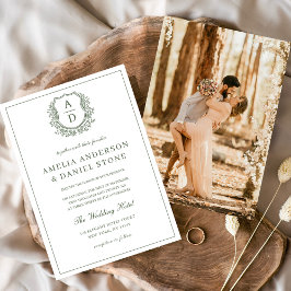 Sage Green Elegante Bladderachtige Kreeft Monogram Kaart