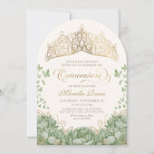 Sage Green Elegante Bloemenkroon Quinceanera Kaart (Voorkant)