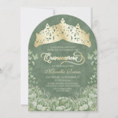 Sage Green Elegante Bloemenkroon Quinceanera Kaart (Voorkant)
