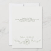 Sage Green Elegante Bloemenlijn Kunst Trouwen Save The Date (Achterkant)