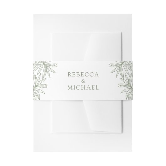 Sage Green Elegante Botanische Huwelijk Uitnodigingen Wikkel (Voorkant Voorbeeld)