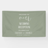 Sage Green Elegante bruiloft receptie Welkom Spandoek (Horizontaal)