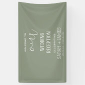 Sage Green Elegante bruiloft receptie Welkom Spandoek (Verticaal)