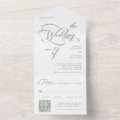 Sage Green Elegante Classy Calligraphy Wedding All In One Uitnodiging (Binnen)