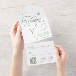 Sage Green Elegante Classy Calligraphy Wedding All In One Uitnodiging