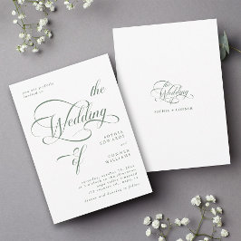 Sage Green Elegante Classy Calligraphy Wedding Kaart