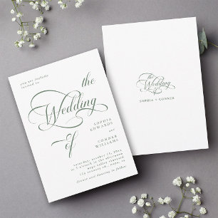 Sage Green Elegante Classy Calligraphy Wedding Kaart