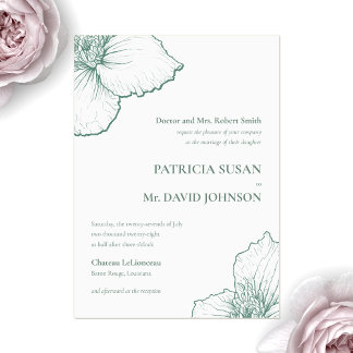 Sage Green Elegante Clematis Getrokken Bloemen Huw Acryl Uitnodigingen