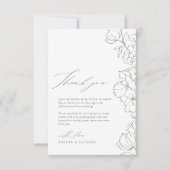 Sage Green Elegante hand getekende bloemenbruiloft Bedankkaart (Voorkant)