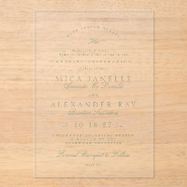 Sage Green Elegante Kalligrafie Formele bruiloft Acryl Uitnodigingen