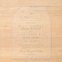 Sage Green Elegante Kalligrafie Formele bruiloft Acryl Uitnodigingen