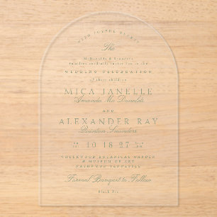 Sage Green Elegante Kalligrafie Formele bruiloft Acryl Uitnodigingen