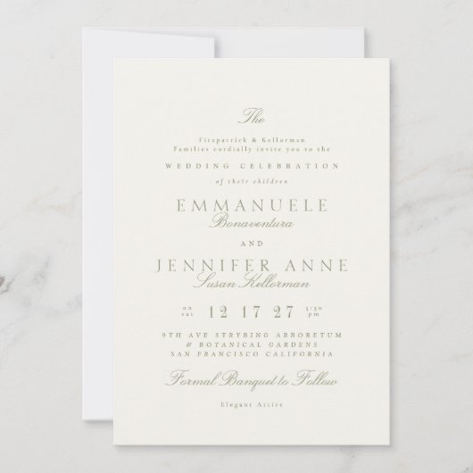 Sage Green Elegante Kalligrafie Formele bruiloft Kaart (Voorkant)