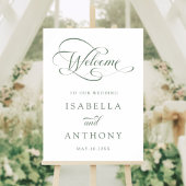 Sage Green Elegante Kalligrafie Huwelijk Welkom Poster