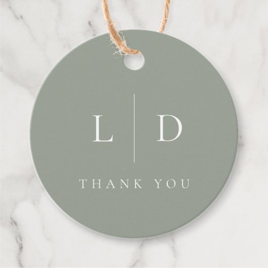 Sage Green Elegante Minimalistische Monogram Huwel Bedankjes Labels (Voorkant)