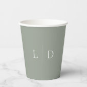 Sage Green Elegante Minimalistische Monogram Huwel Papieren Bekers (Voorkant)