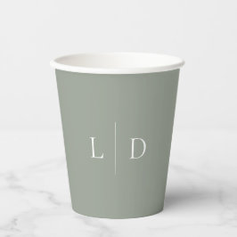 Sage Green Elegante Minimalistische Monogram Huwel Papieren Bekers