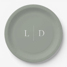 Sage Green Elegante Minimalistische Monogram Huwel Papieren Bordje