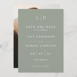 Sage Green Elegante Minimalistische Monogram Huwel Save The Date