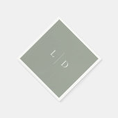 Sage Green Elegante Minimalistische Monogram Huwel Servet (Hoek)