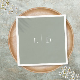 Sage Green Elegante Minimalistische Monogram Huwel Servet
