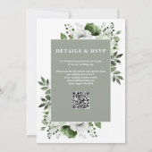 Sage Green Elegante Rustieke Bloemen QR Code Huwel Kaart (Achterkant)