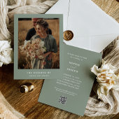 Sage Green Elegante Tekst en Foto QR Code Trouwen Kaart