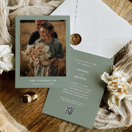 Sage Green Elegante Tekst en Foto QR Code Trouwen Kaart